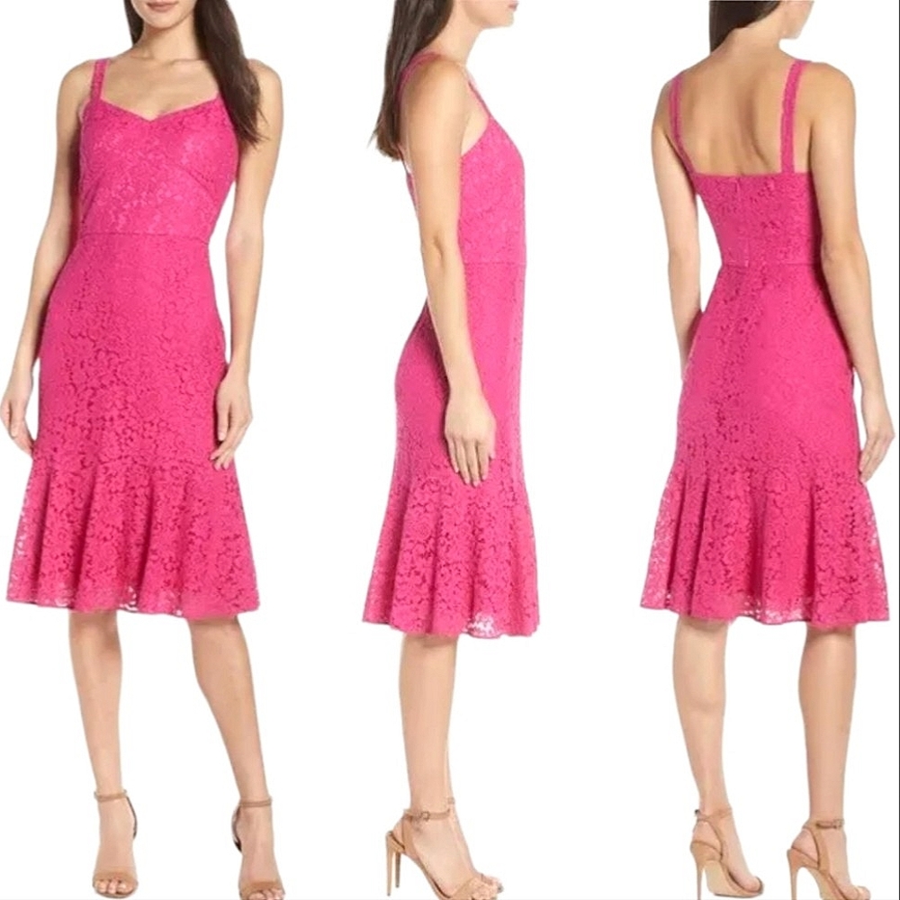 Chelsea28 Pink Lace Midi Dress